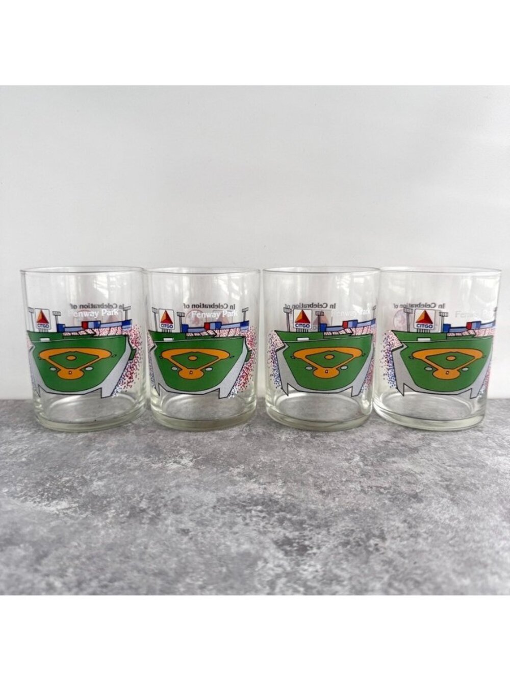 Vintage Boston Red Sox Fenway Park Citgo 50 Year 4” Glasses 16 oz. Lot Of 4